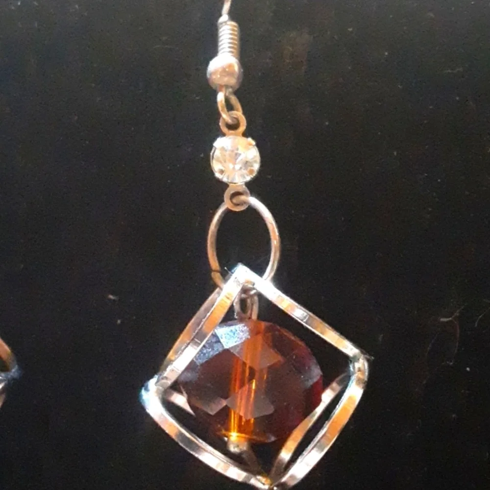 Elegant Silver Tone and Amber Colored Bead Earrings
